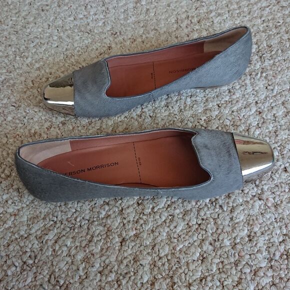 SIGERSON MORRISON Gray pony hair silver cap toe slip on flat size 7.5 - Picture 4 of 14